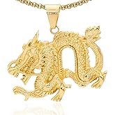 Xusamss Punk Rock Titanium Steel Dragon Pendant Necklace,22inches Link Chain