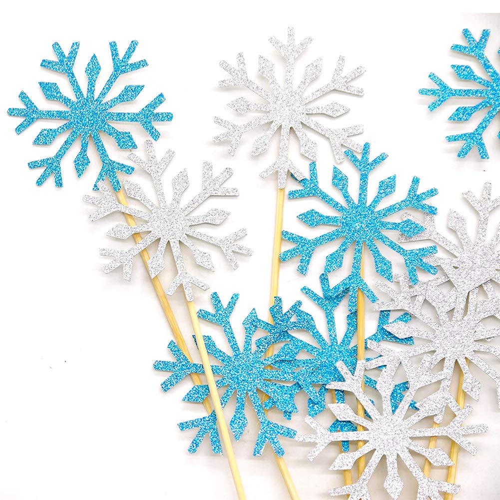 HansGo Snowflake Cupcake, 40PCS Christmas Cupcake Toppers Frozen Snowflake Cake Toppers Picks Glitter Winter Decorations