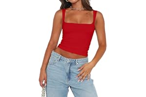 Abardsion Womens Sexy Crop Top Summer 2024 Square Neck Sleeveless Double Layer Going Out Tank Tops