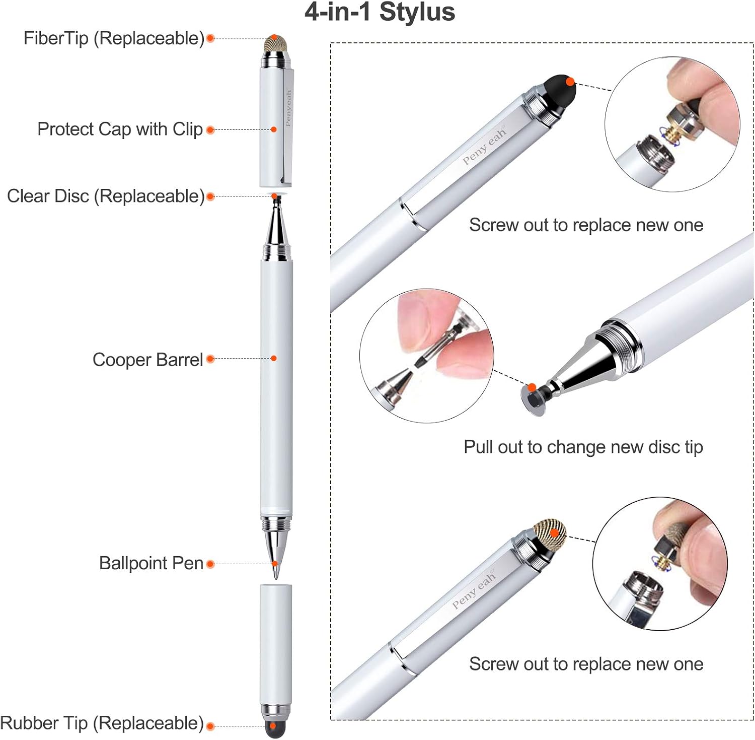 Stylus Pen for Touchscreen, Versatile 4 in 1 High Sensitivity and Precision Tablet Stylus Pen - Image 4