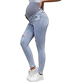 Yornobly Maternity Jeans for Women Over Belly Stretch Skinny Pants Ripped Comfy Slim Denim for Throughout Pregnancy