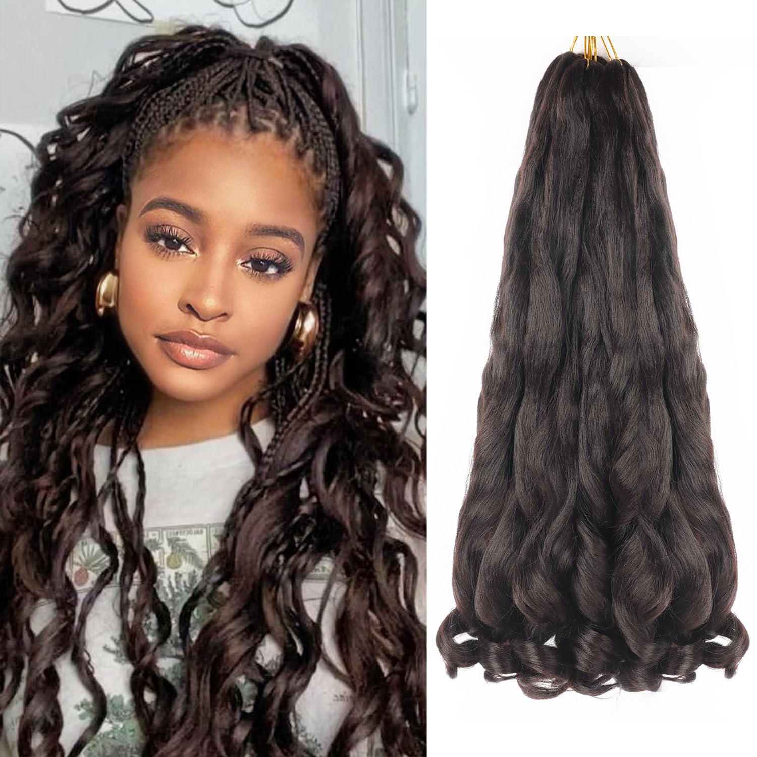 18 inch French Curl Braiding Hair 8 Pack crochet braids hair extensions Curl Braids Crochet Hair expression hair french curl braiding hair Extensions Pre Stretched Bouncy Braiding Hair(18 Inches,4#) — image 1