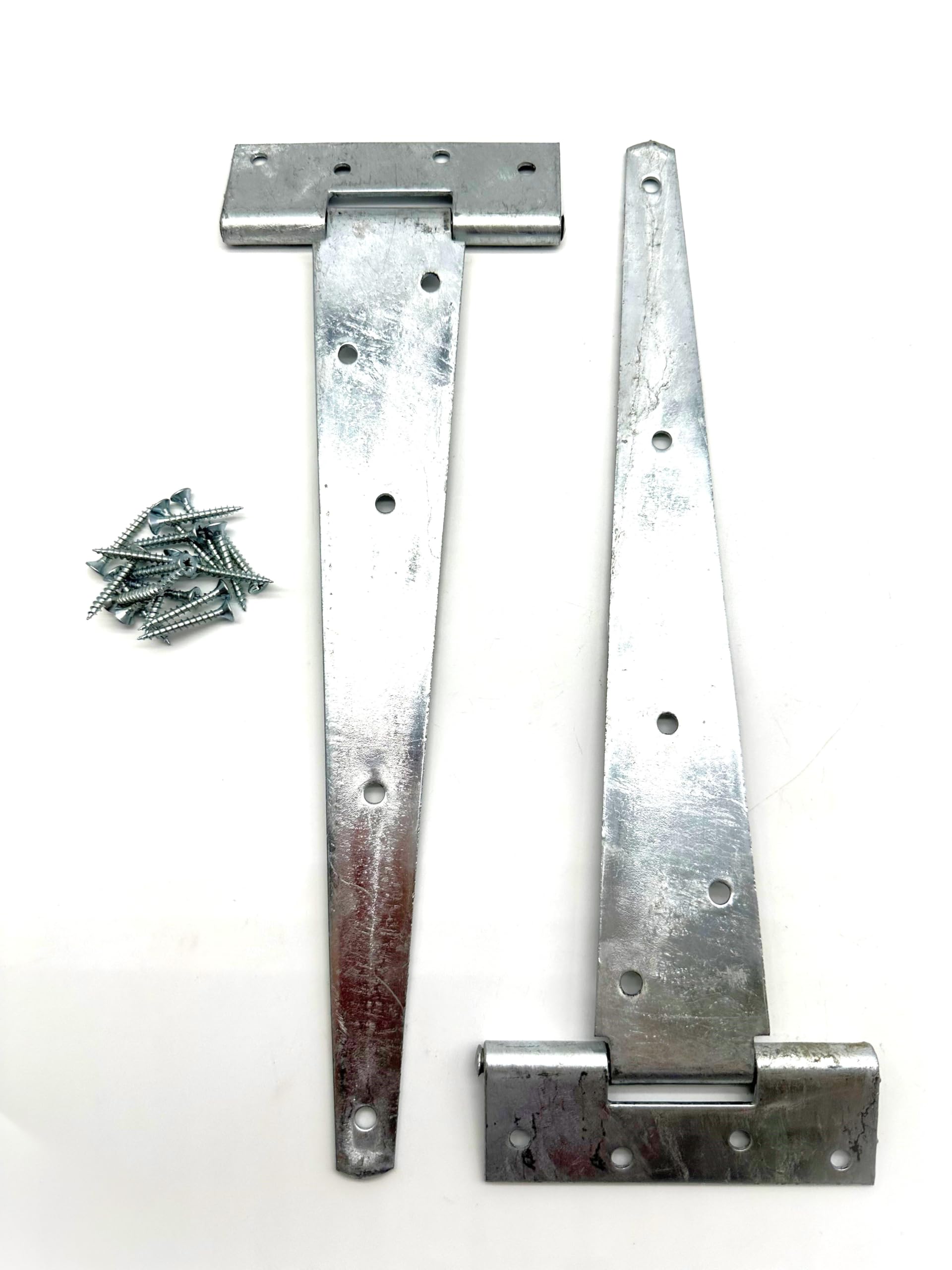 2PK Heavy Duty Tee Hinges with Fixings. Hot Dipped Galvanised T-Hinges for Garden Gates, Sheds and Doors. Corrosion and Weather Resistant External Hinge Pack of 2 with Screws.