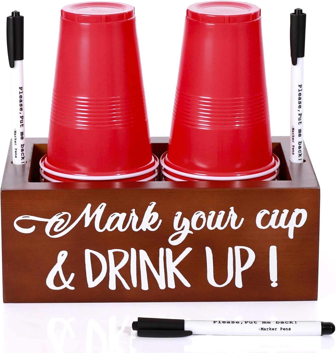 Double Solo Cup Holder with Marker Slot Wood Party Cup Holder Cup Dispenser Holder