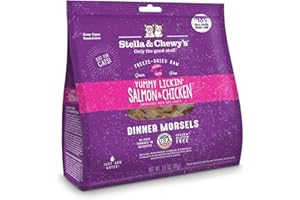 Stella & Chewy's Freeze-Dried Raw Cat Dinner Morsels – Grain Free, Protein Rich Cat & Kitten Food – Yummy Lickin’ Salmon & Chicken Recipe – 3.5 oz Bag