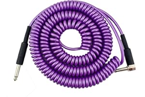 6m/20ft Coiled Guitar Cable, Curled Electric Cable with 1/4" Right Angle to Straight Jack for Guitar/Bass/Keyboard