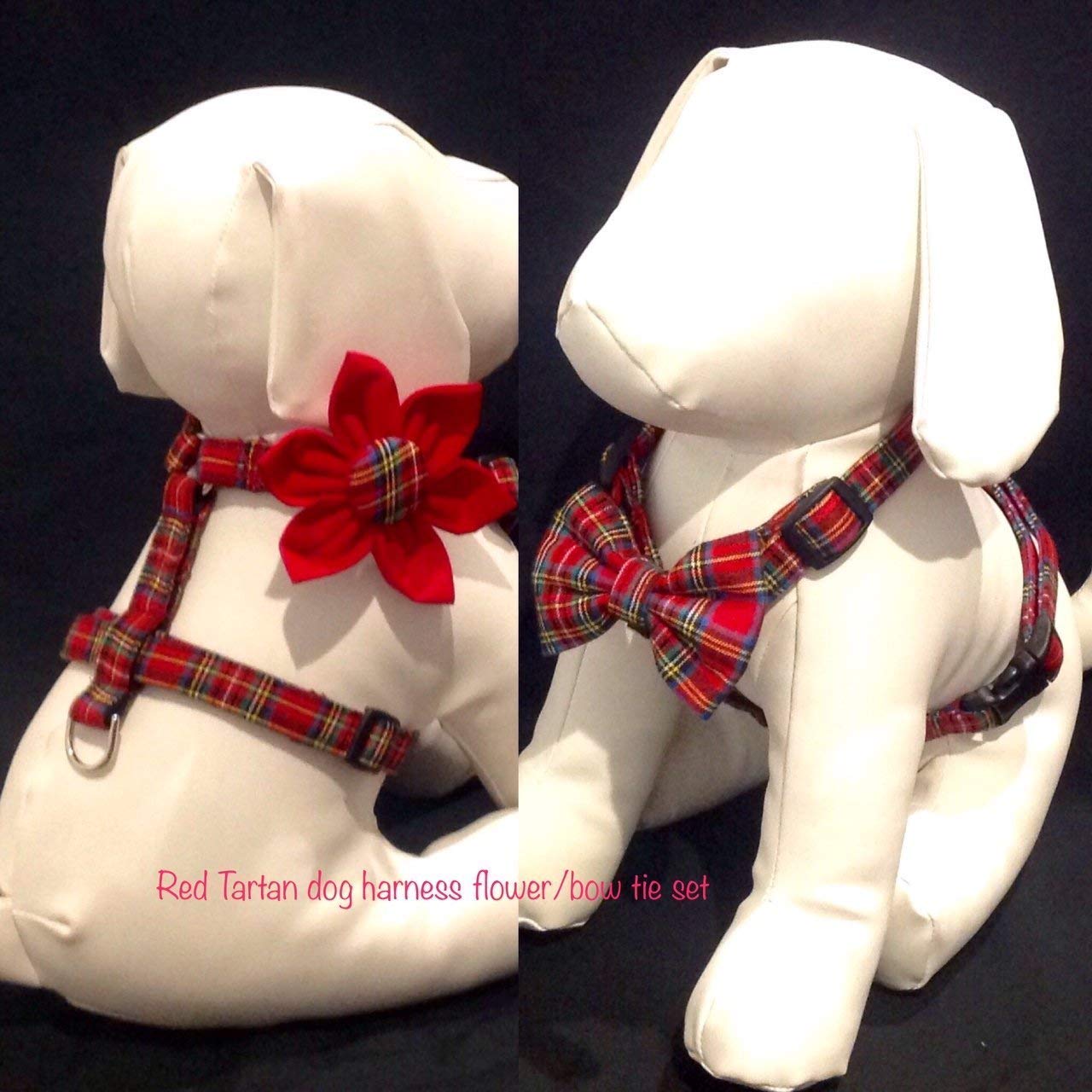 Handmade Products M Dog Harness with Flower or Bow Tie Red ...