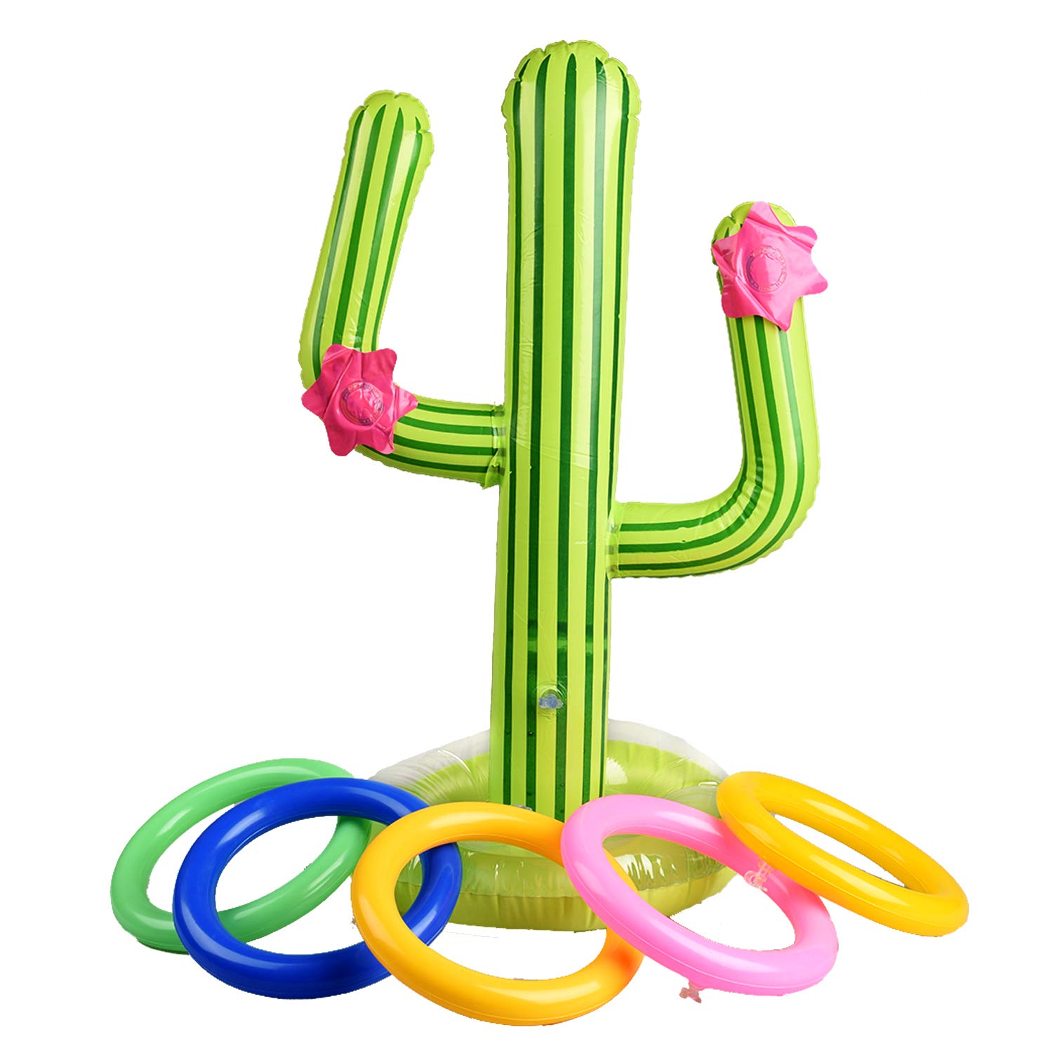 Lezevn 5 PCS Inflatable Cactus Ring Toss Game Set with Inflatable Cactus Color Inflatabled Rings for Party Decoration