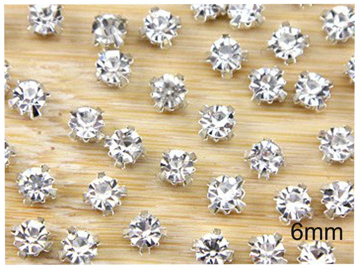 YYCRAFT 200 Pcs Crystal Ringed Sew on Rhinestone Czech Glass with Silver Plated Brass Base Prongs Cup 6mm