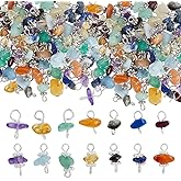 SUPERFINDINGS 84Pcs 7color Crystal Charms Connectors Gemstone Chip Connector Charms Quartz Irregular Oval Link Connector Pendant for Necklace Bracelet Earring Keychain Jewelry Making 13mm, Hole: 2mm