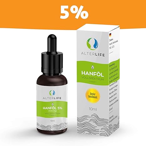 AlterLife Hanföl 5% CB Komponenten Voll Spektrum| Hanf Tropfen Öl |GMP-ISO Standard | Premium Qualität | 10ml