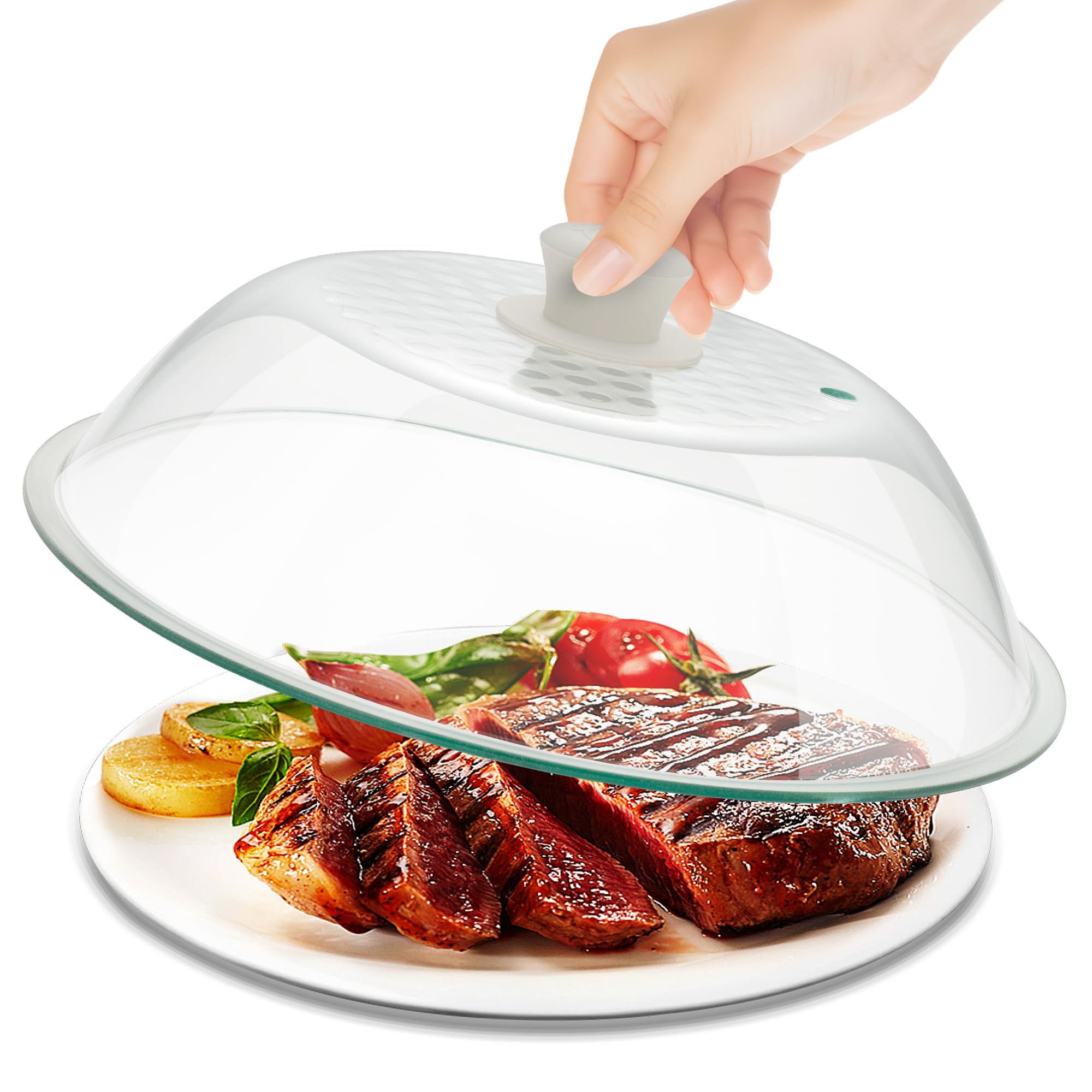 Photo 1 of OEC Lighter Weight Tempered Glass Microwave Splatter Cover - 12.5 inch - Heat-Resistant & Impact-Resistant, Reinforced Glass Lid with Vent, Silicone Knob, Dishwasher Safe, 100% Food Grade - BPA Free