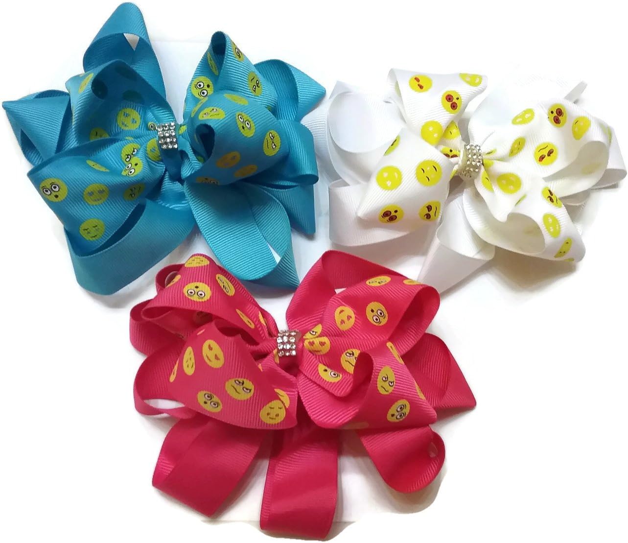 Bling Bling Emoji Hair Bow - (3 - Pink, White, Aqua)