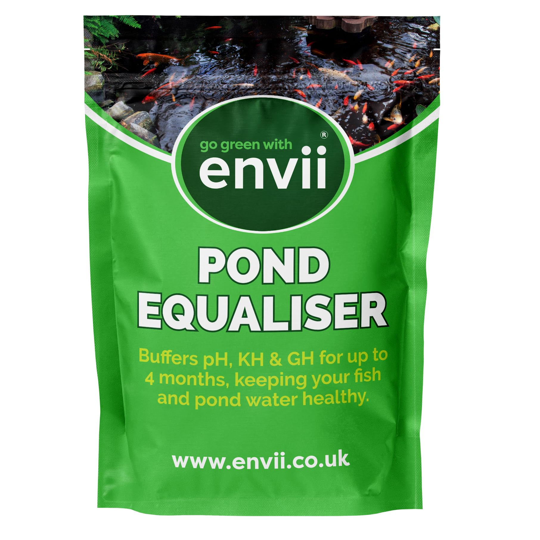 Envii Pond Equaliser – Pond pH Buffer Instantly Balances, and Stabilises pH, KH and GH Levels, Pond Ammonia Remover, Works All Year Round Through Winter (1kg)