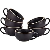 Coffeezone Set of 6 Cups Vintage Design 12 oz Professional Barista Ceramic Latte Art Cappuccino Cups Set (Rough Black * 6)
