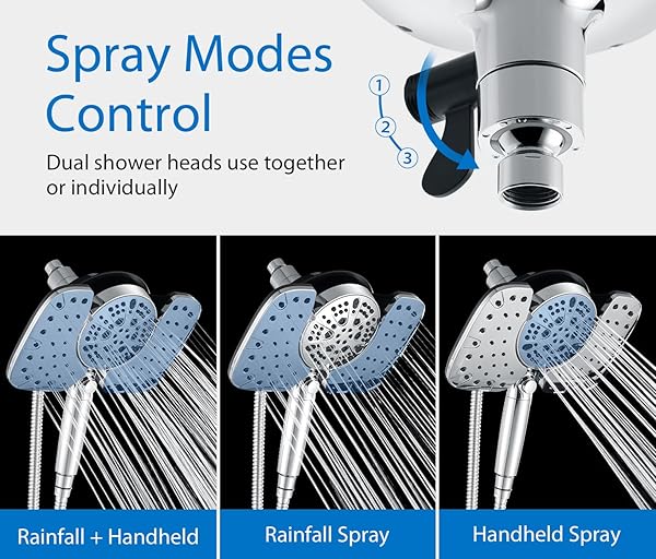 INAVAMZ 2-IN-1 SHOWER HEADS WITH HANDHELD 2.5GPM: 10” RAIN SHOWER HEAD & HAND HELD SHOWER HEAD, 9 SPRAY SETTINGS DETACHABLE SHOWER HEAD WITH ON/OFF SWITCH AND 15-STAGE FILTER