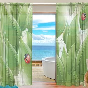 Amazon Com Deyya Home Ladybug Sheer Window Curtains Panel Drapes