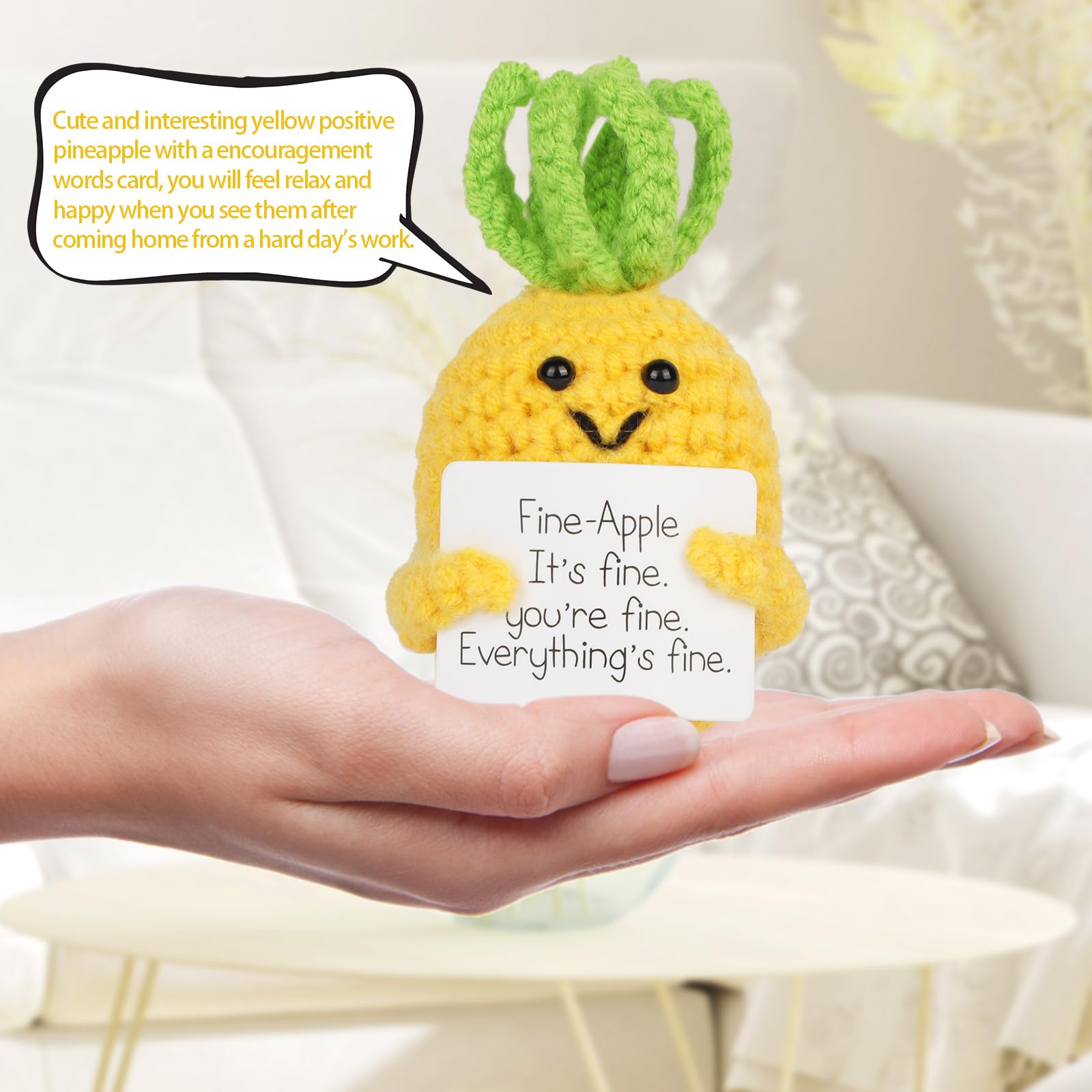 Hoedia Positive Pineapple Gifts for Women - Mom Dad Sister Friend Wife Husband Christmas Birthday Presents - Handmade Cute Funny Fine-Apple Crochet Doll with Cheer Up Inspirational Card Office Decors