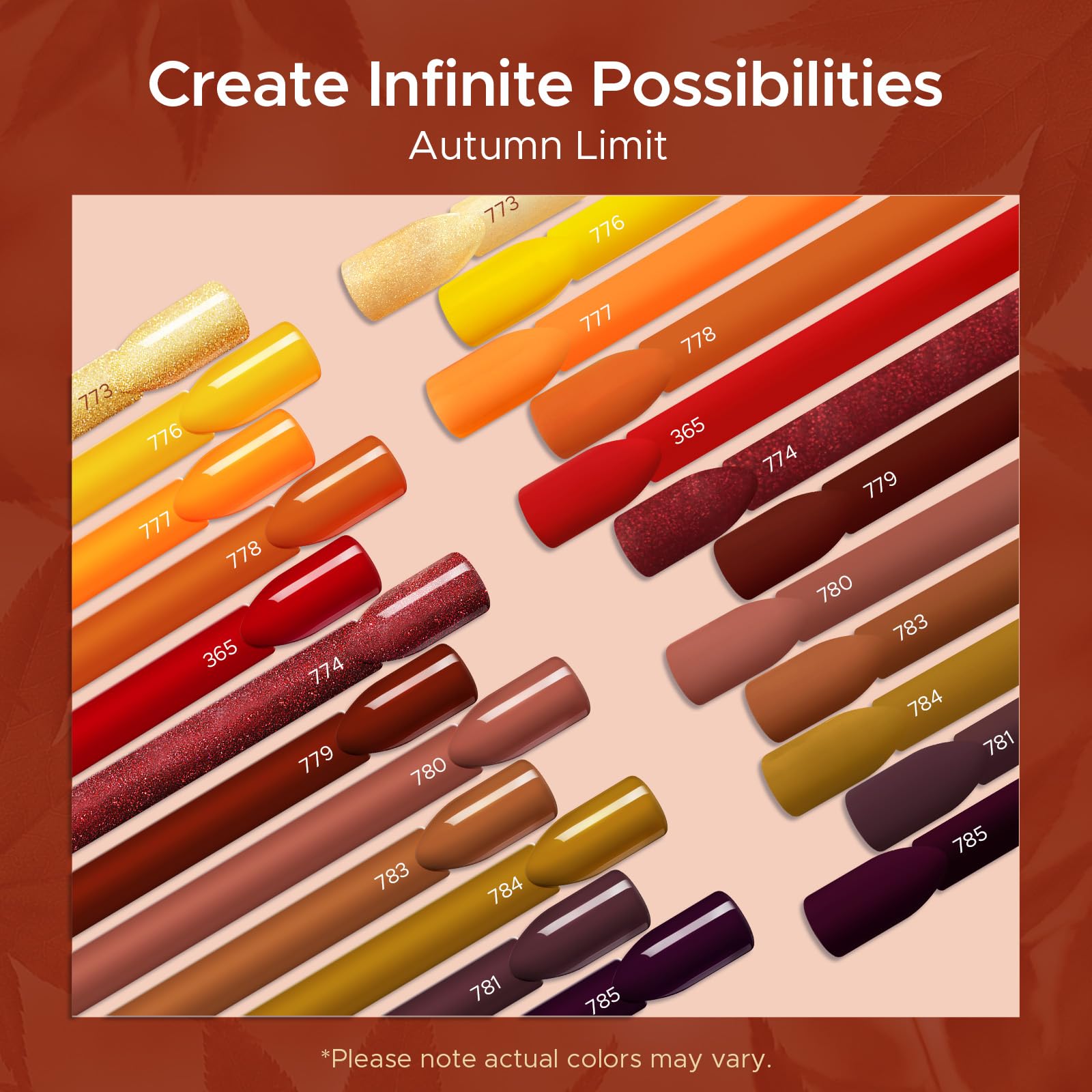 MEFA Gel Nail Polish Set, 12 Color Red Brown Gold Glitter Nail Polish Kit Soak Off Pumpkin Bronze Nail Art Decorations DIY Home Salon Design Manicure Gifts for Women Girls - Image 4