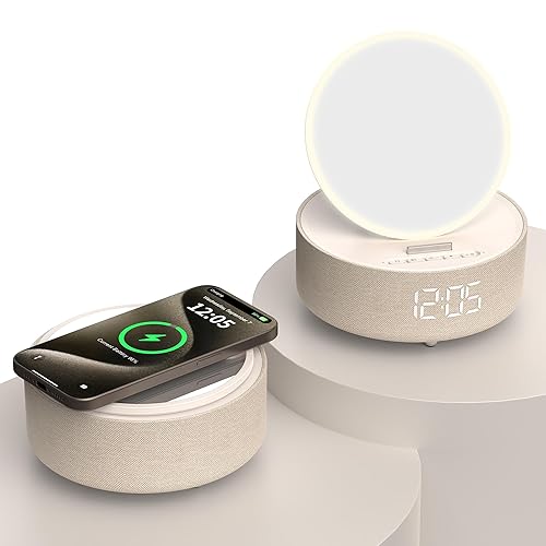 COLSUR Bluetooth Speaker Alarm Clock, Digital, Modern, Yellow,  inches, Wireless Charger, LED Display, Music Gifts for Women Men in Saudi 