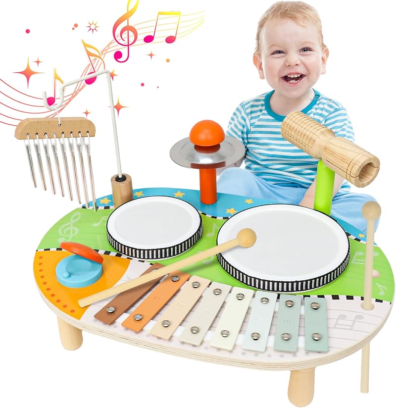 XIAPIA Kids Drum Kit Toy Percussion Set Wind Chimes Xylophone Toddler Gift