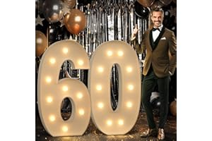 imprsv 4FT Marquee Numbers 60 Light up Number 60th Birthday Decorations Large Numbers Big Mosaic Numbers for Balloons Birthday Decor Number Balloon Frame Anniversary Decors