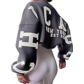 Rseoutlh Womens Graphic Sweatshirt Y2K Oversize Letter Chicago Graphic Print Sweatshirt Drop Shoulder Crewneck Pullover Tops