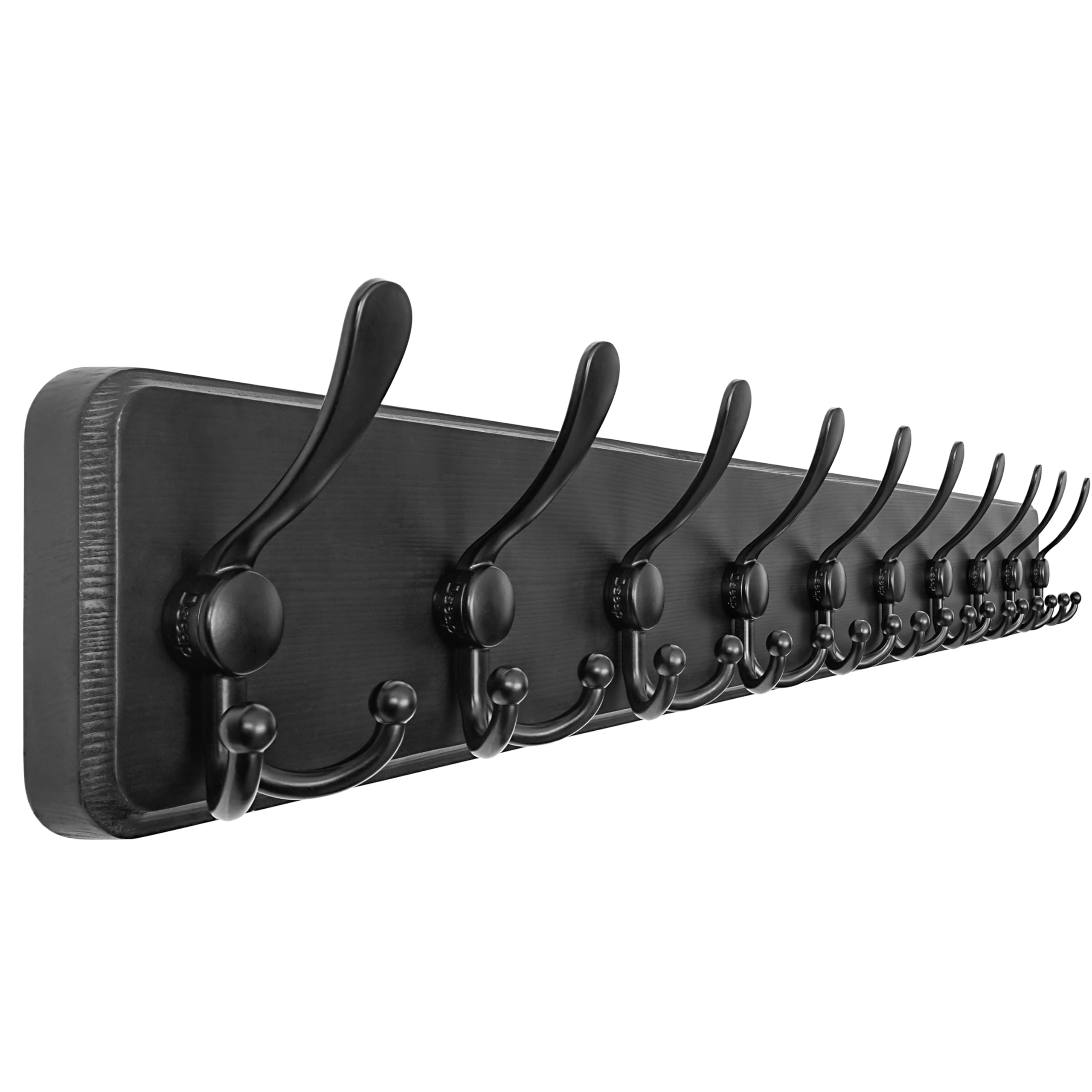 Dseap Coat Rack Wall - Heavy-Duty 97cm Long, with Reinforced 10 Custom Tri-Hooks, Solid Wood Wall Hanger for Coats Hat Jackets - Rustic Farmhouse Entryway Hallway Storage, Black