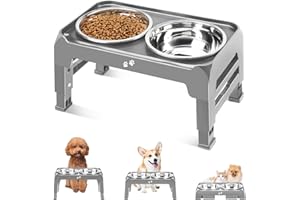 COMESOON Elevated Dog Bowls for Small Medium Dogs 3 Height Adjustable Raised Dog Bowl Stand with 2 Thick 6" Stainless Steel Dog Food Bowls Non-Slip Dog Feeder Adjusts to 2.75", 6", 7.5", Grey