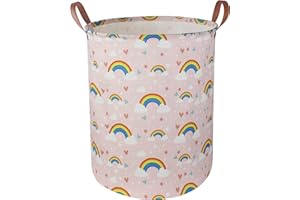NTAOHAMPER Pink Rainbow Laundry Hamper,Baby Nursery Hamper,Kids Toy Storage Basket for Girls Bedroom,Gift Basket,Room Decor(Rainbow)