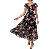 GRACE KARIN 2026 Women Summer Dress,Maxi Short Sleeve Floral Dresses,Semi Formal Flowy Wedding Guest Dress with Pocket