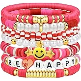 yongder Friendship Stretch Stackable Bracelets, Heishi Surfer Clay Bead Preppy Smiley For Women Bracelet