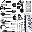 Kitchen Utensil Set 24 Nylon and Stainless Steel Utensil Set, Non-Stick and Heat Resistant Cooking Utensils Set, Kitchen Tools, Useful Pots and Pans Accessories and Kitchen Gadgets (Black)