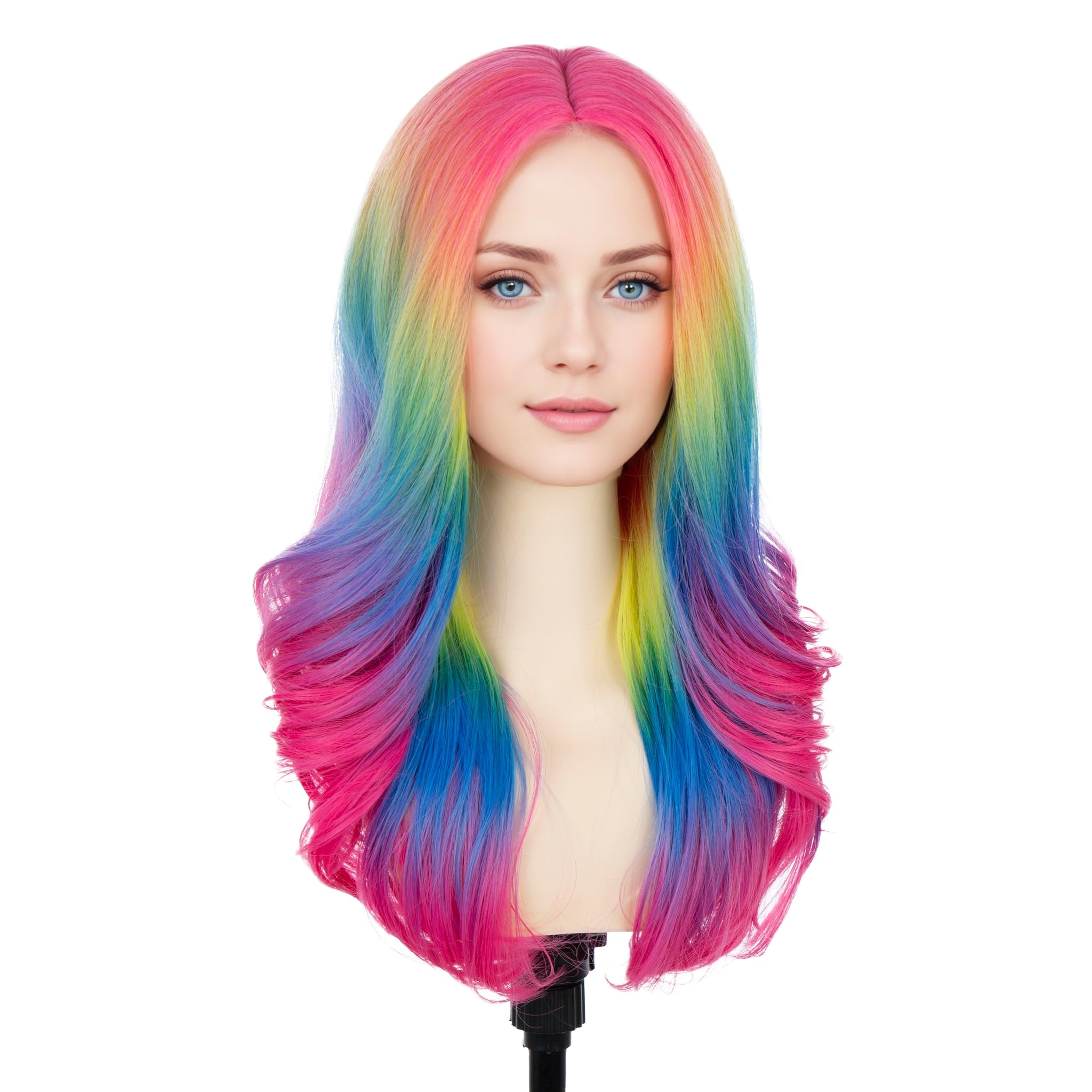 Photo 1 of ***NEEDS TLC HAS MINOR TANGLES*** BERON Women Rainbow Wig Long Colorful Wavy Curly Wig for Girls Adult Multi Color Wigs for Cosplay Party Multicolor Wigs with Cap
