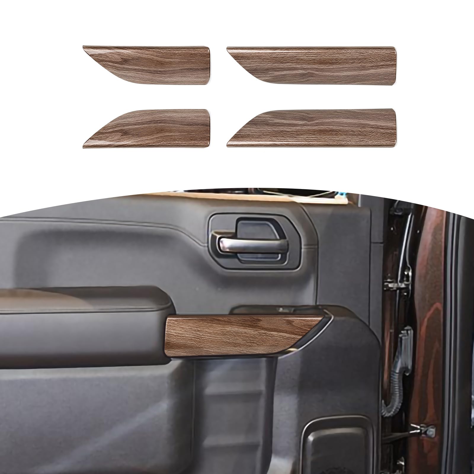 Photo 1 of RT-TCZ for Silverado Inner Door Panel Trim Cover for Chevy Silverado GMC Sierra 2019 2020 2021 2022 Wood Grain Interior Accessories 4pcs (for Double Cab)