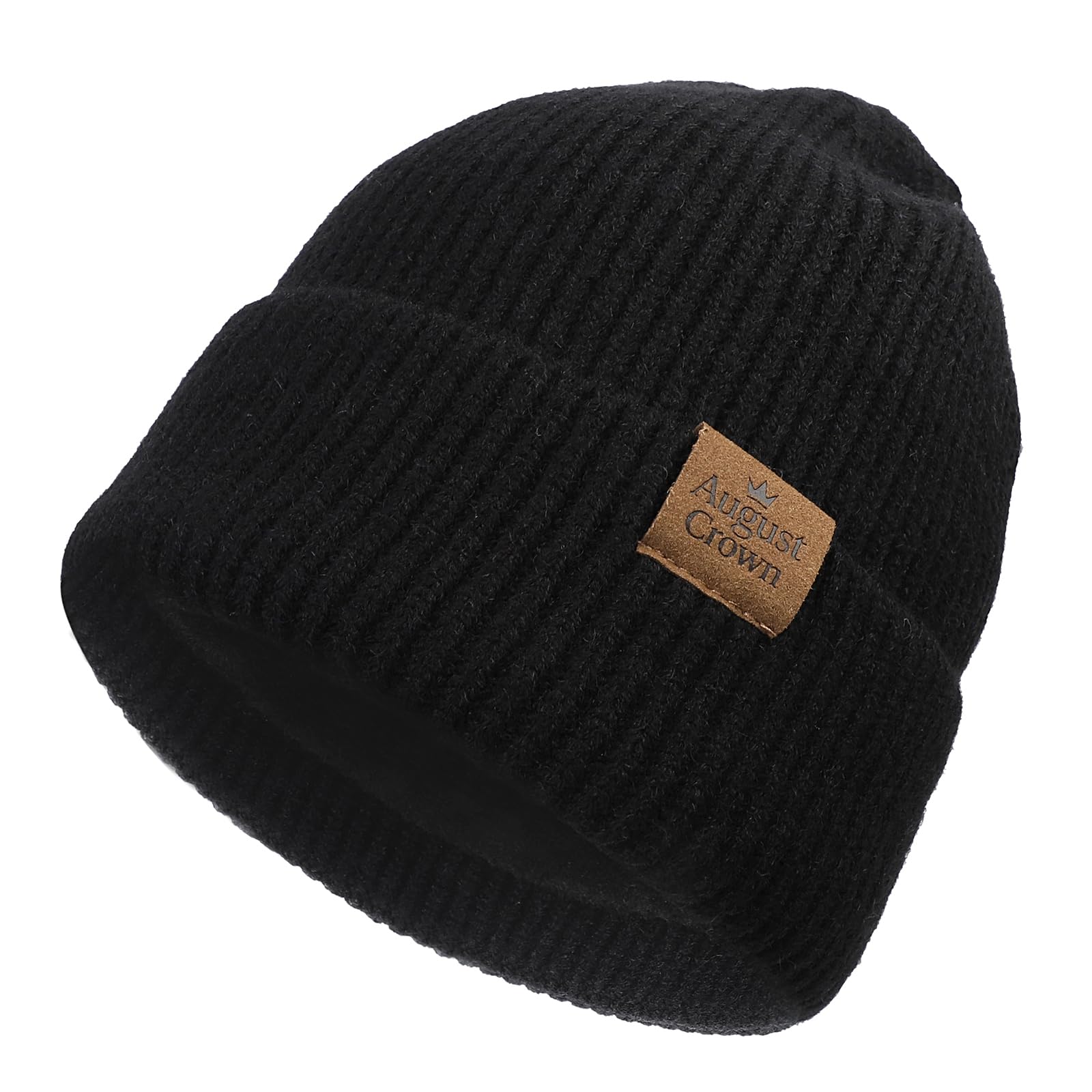 Photo 1 of *2 pack* August Crown Unisex Winter Beanie - Black | Fleece Lined Thermal Knit Hat - Soft Warm, Stretch Fit & Durable for Men & Women Cold Weather/Daily Wear