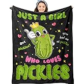 Jepufo Pickle Gifts Blanket, Funny Pickles Gift for Kids, Just a Girl Who Loves Pickles, Best Pickle-Lovers Present Birthday Christmas Ideas Blanket 40"X50"