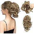 CJL HAIR Claw Clip Short Ponytail Hair Extensions DIY Bendable Metals Messy Bun Hair Piece for Wonen Wavy Curly Synthetic Fake Hairpieces Brunette/Ash Blonde