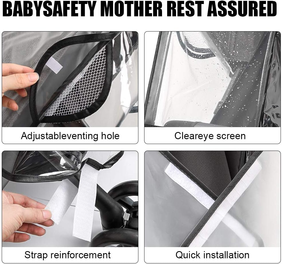 Emoly Upgraded Universal Stroller Rain Cover, Double Door Design & Large Storage Baby Stroller Weather Shield, Waterproof Stroller Cover, Food Grade EVA, Eye Protect (Black): Industrial & Scientific