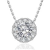 KRKC Moissanite Pendant Necklace for Women, 0.3CT-1.0CT Lab Created Diamond with VVS1 Clarity D Color Moissanite Chain, White Gold Plated S925 Sterling Silver Necklaces, Anniversary Romantic Gift for Her, Birthday Christmas Valentines Gifts for Mother Mom Wife Girlfriend Daughter