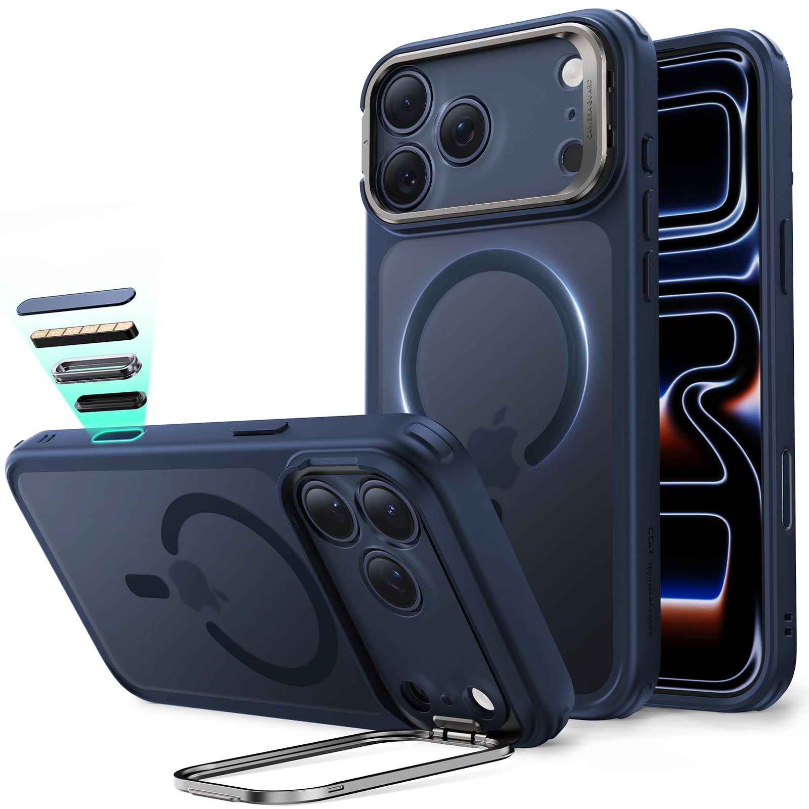 Photo 1 of ESR for iPhone 17 Pro Max Case with Stand, Camera Control Cover Compatible with MagSafe, Military-Grade Drop Protection Magnetic Phone Case, Scratch-Resistant Back Cover,Frosted Blue