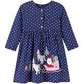 HILEELANG Toddler Girl Long Sleeve Dress Cotton Casual Jersey Shirt Playwear Applique Dress