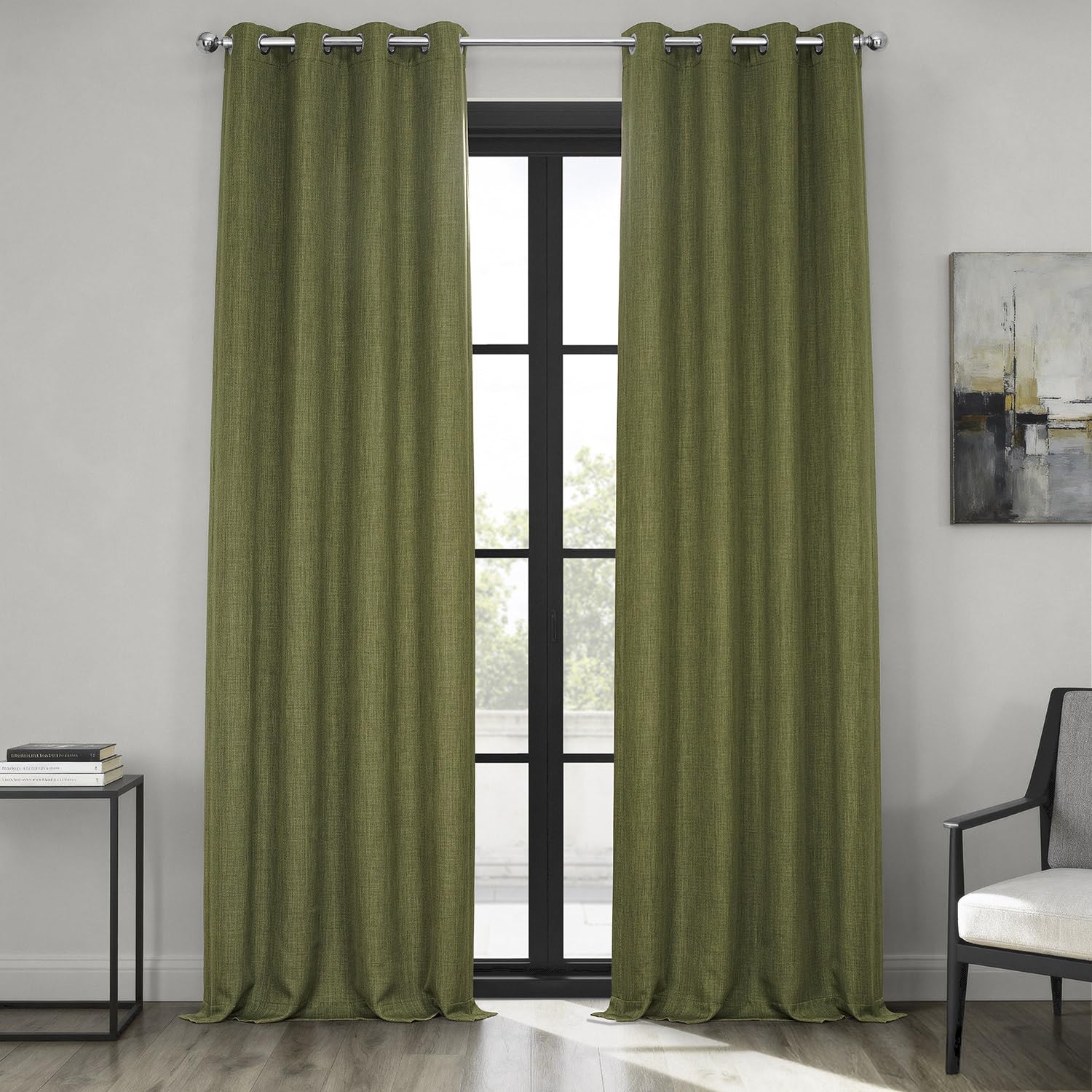 HPD Half Price Drapes BOCH-LN18520-120-GR Faux Linen Grommet Room Darkening Curtain (1 Panel), 50 X 120, Tuscany Green