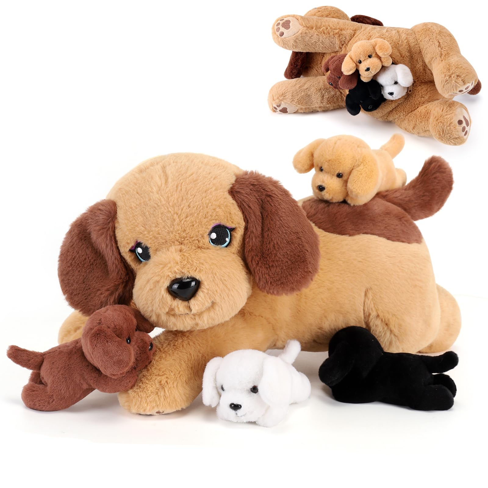 Photo 1 of gnomantic 5 Pieces Dog Stuffed Animals with Babies Inside Belly - 1 Mommy Stuffed Dog with 4 Puppy Plush - Stuffed Puppy Plush Toy for Kids Age 3-8, Gifts Ideal for Christmas, Valentine's, Birthday