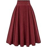 Belle Poque Corduroy Skirt for Women A-Line Flared Swing Skirt Midi High Waist Skirts