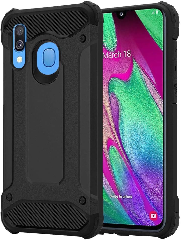 iCatchy For Samsung Galaxy A40 Case Impact Heavy Duty Hard Tough Dual Layer Armour Defender Case for Samsung Galaxy A40 (Black)