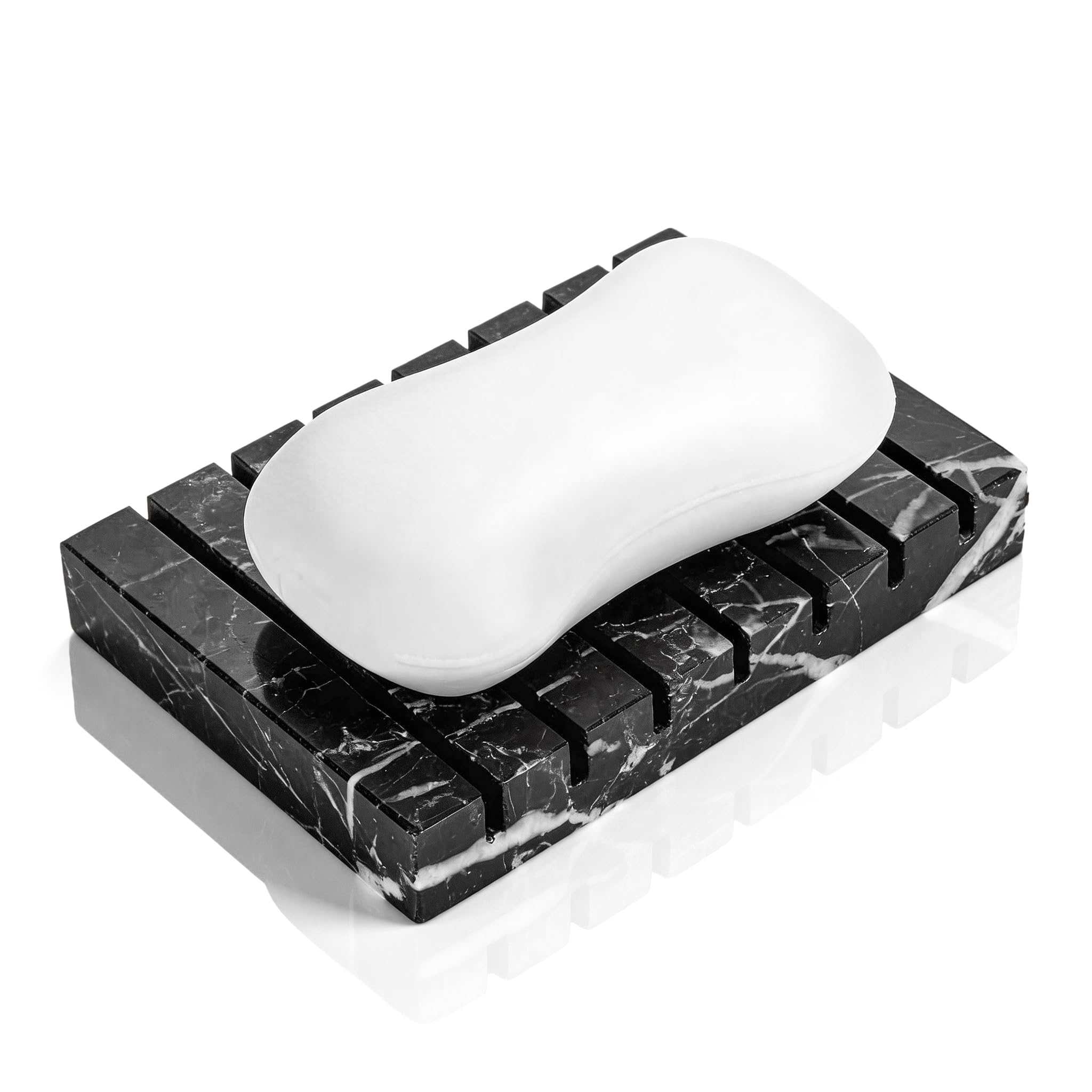 WORHE Marble Soap Dish Natural Stone Self-draining Sponge Holder for Bathroom Tub Shower Kitchen Sink, Handcraft Rectangle Face Soap Case Tray for Home Decor,Easy to Clean Color Black DL018