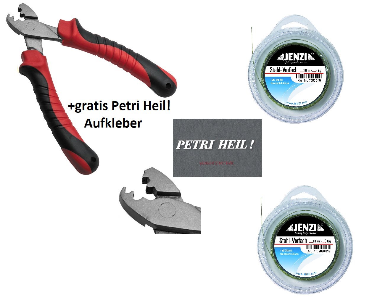 Top Leader Set 2 x Steel Wire 12 kg, 10 m, 20 Trace Crimps and Trace Crimps – Pliers & Free Petri Heil. [German Language