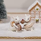 Braxio Gingerbread Decor Christmas Decorations Indoor - Set of 2 Resin Christmas Mouse with Cake and Cookie Christmas Decorations Indoor Home Decor, Off White