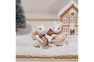 Braxio Gingerbread Decor Christmas Decorations Indoor - Set of 2 Resin Christmas Mouse with Cake and Cookie Christmas Decorations Indoor Home Decor, Off White